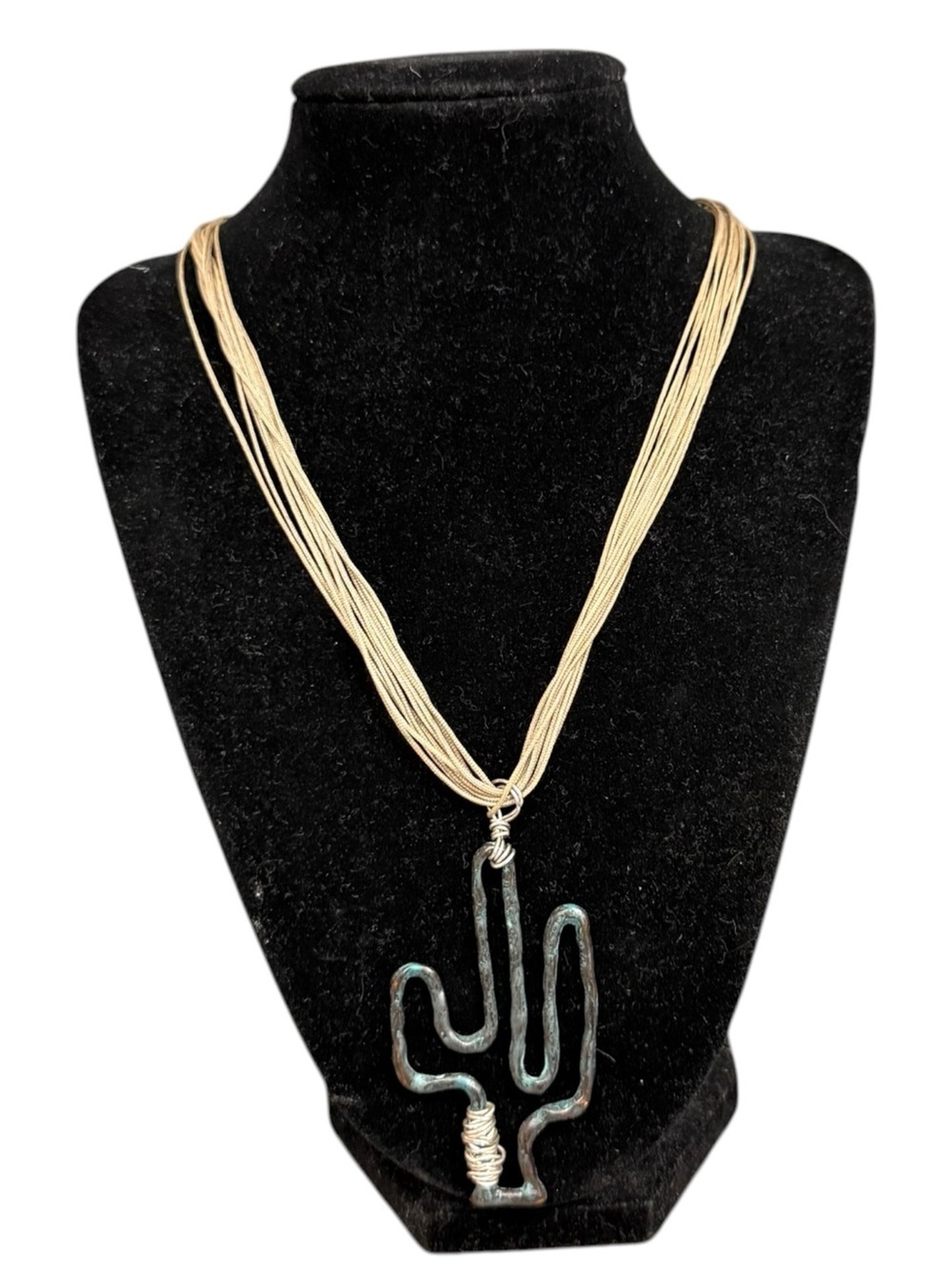 Patina Copper Cactus Pendant Necklace Southwestern Boho Cord Necklace